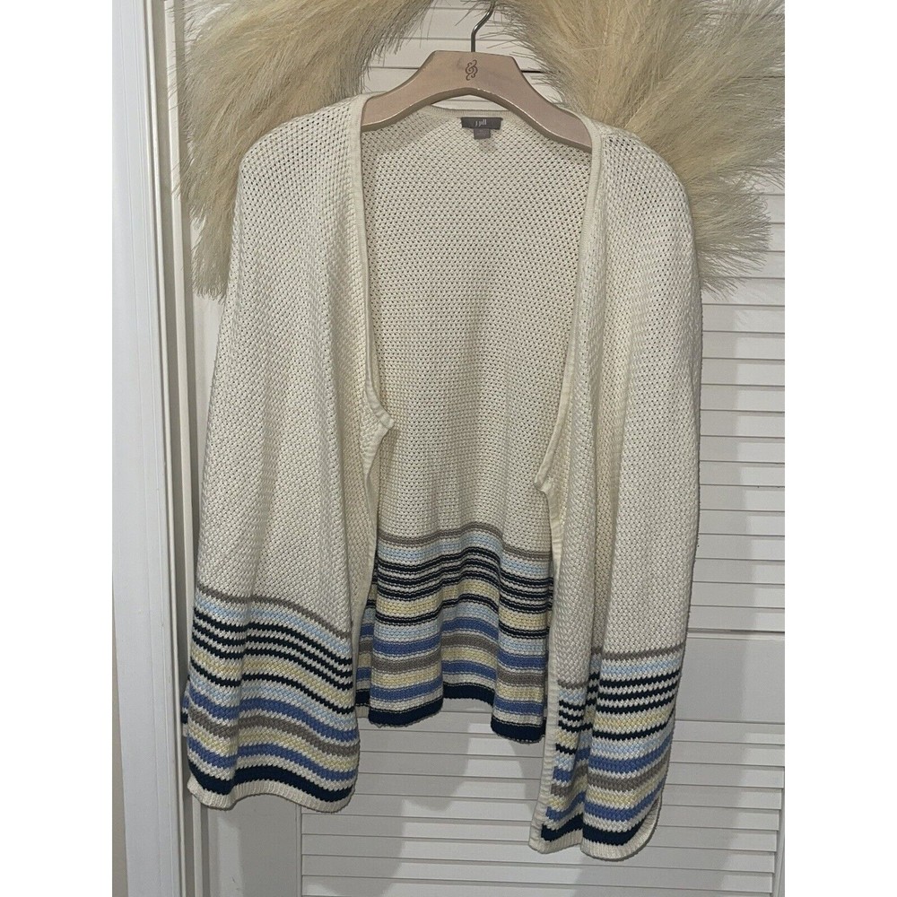 J Jill Women's Long Sleeve Knit Open Front Cardigan Sweater Striped Size XL